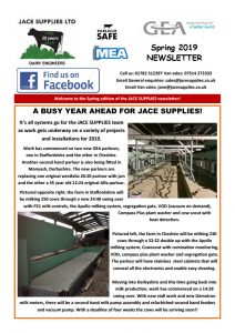 Image of the front of Jace Supplies' Spring 2019 newsletter for dairy farmers in Derbyshire, Cheshire and Staffordshire